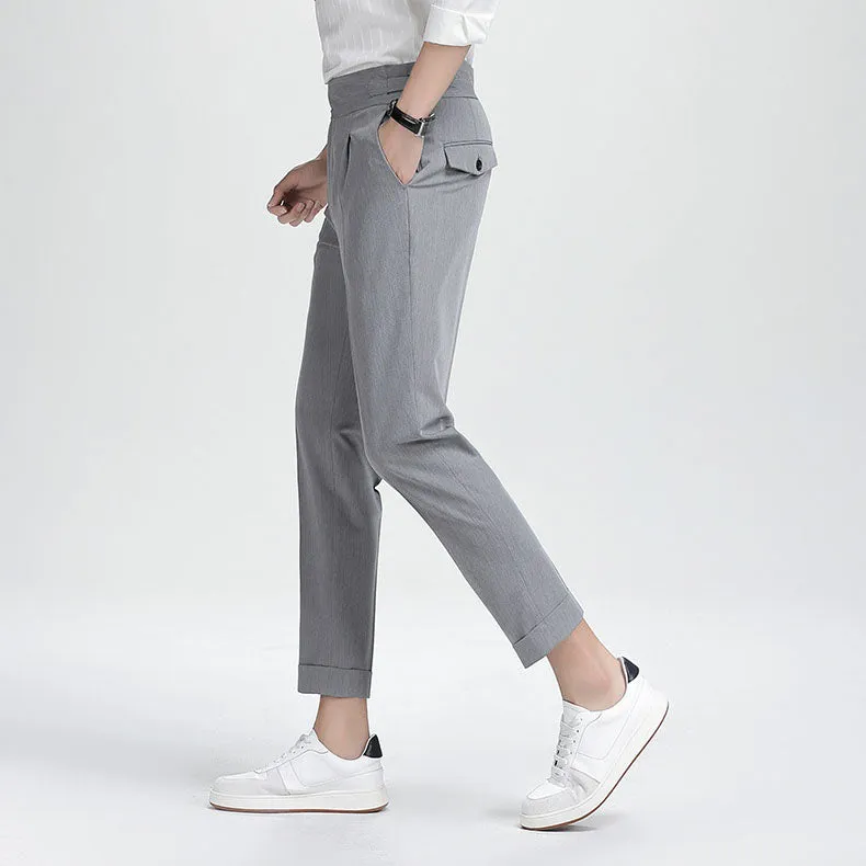 Mens High-end Summer Casual Business Straight-leg Pants