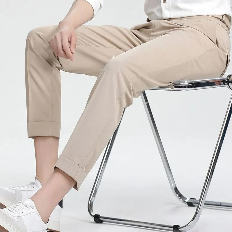 Mens High-end Summer Casual Business Straight-leg Pants