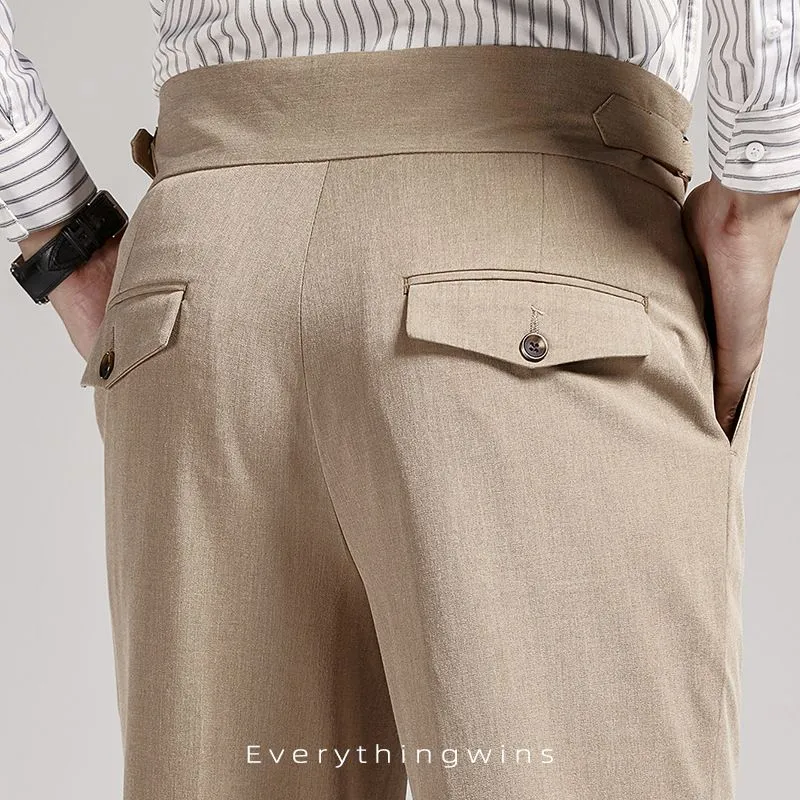 Mens High-end Summer Casual Business Straight-leg Pants