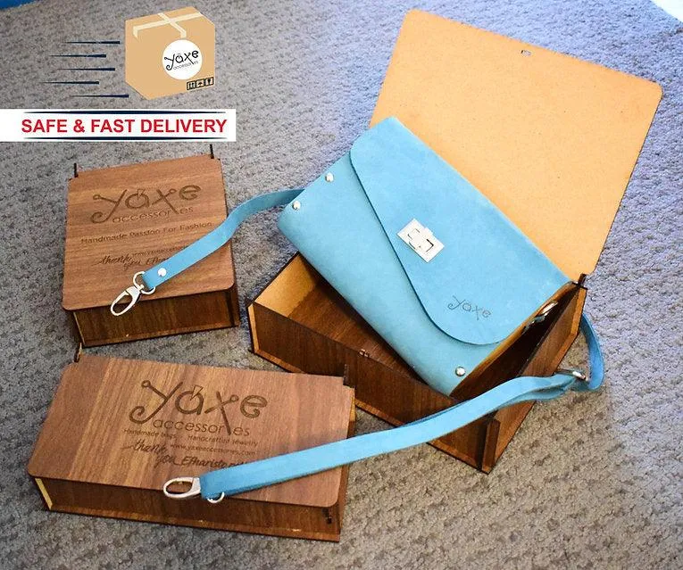 Mint small clutch women bag from leather and wood