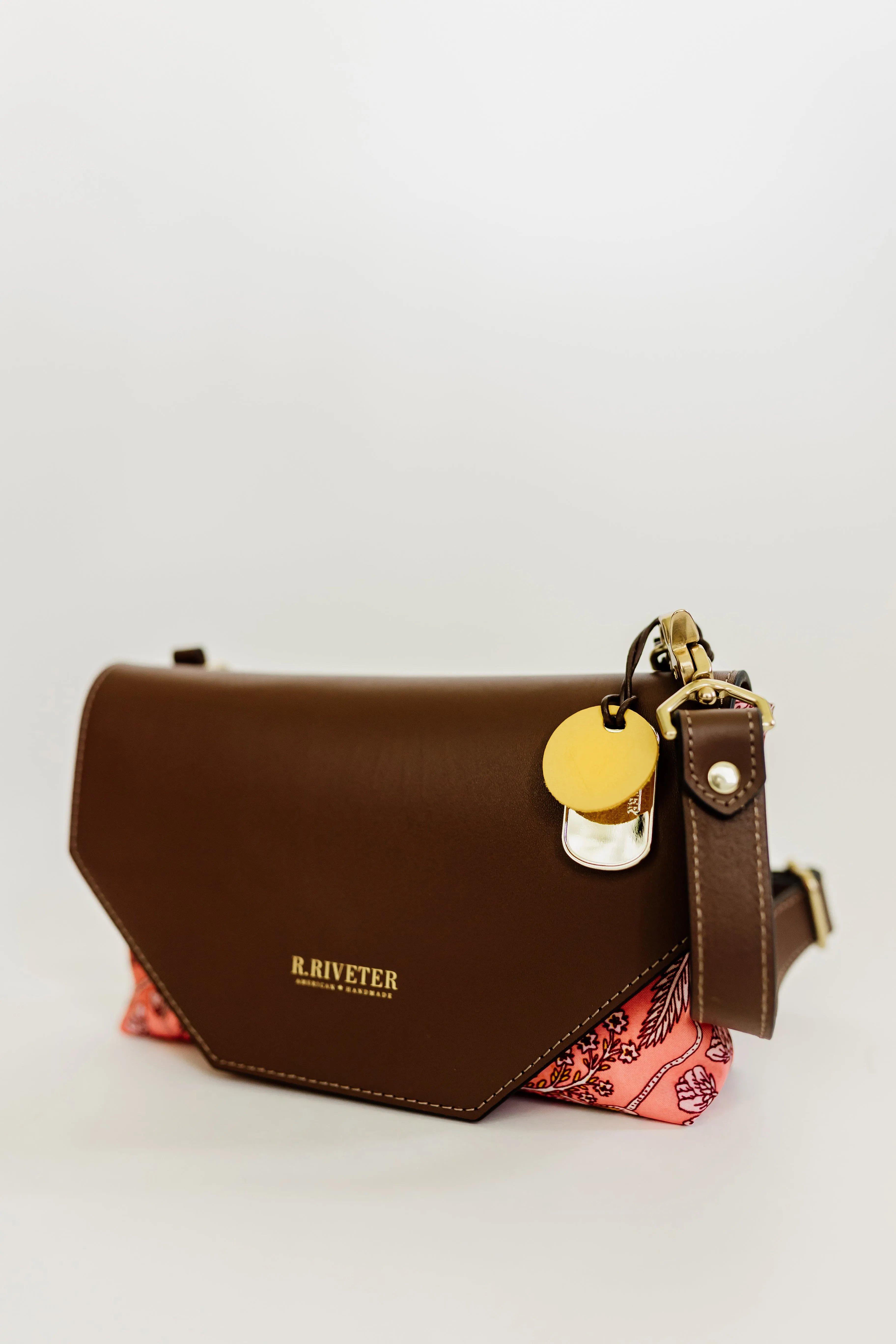 Patton | Rose Bandana Printed Nylon   Brown Leather Saddle Bag