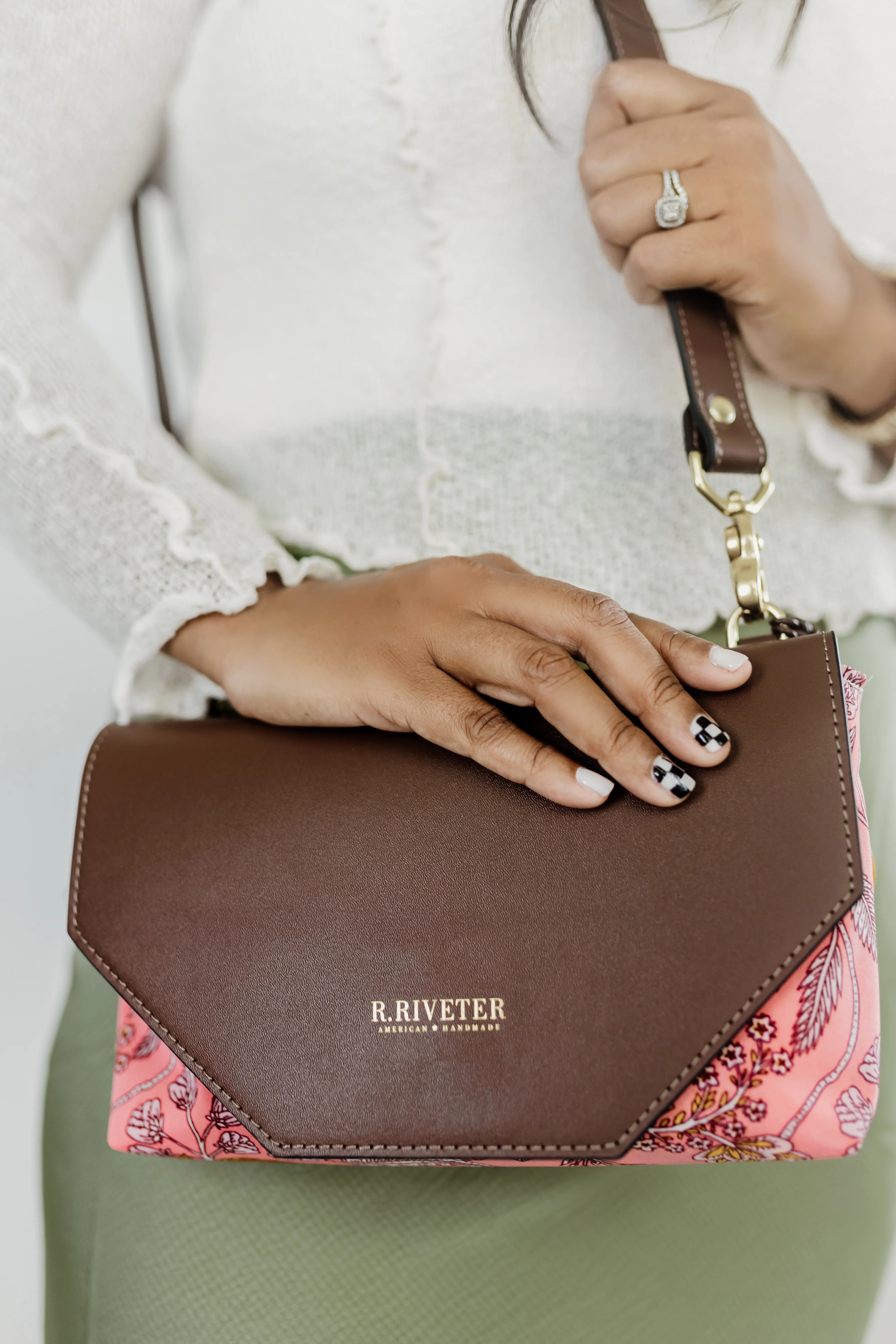 Patton | Rose Bandana Printed Nylon   Brown Leather Saddle Bag