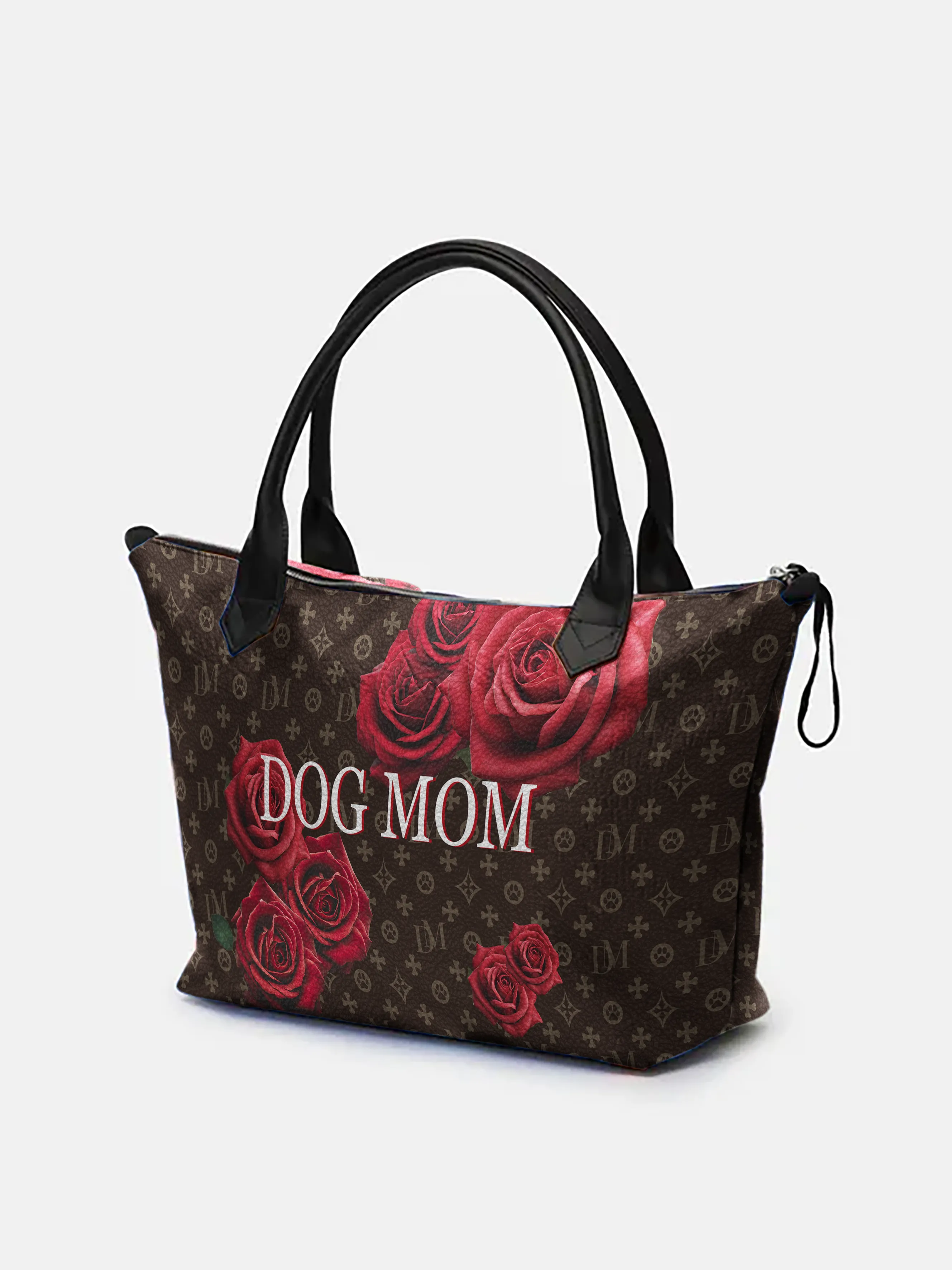 Premium Dog Mom Luxury Leather "ALEXIA" Pink Rose Zip Tote