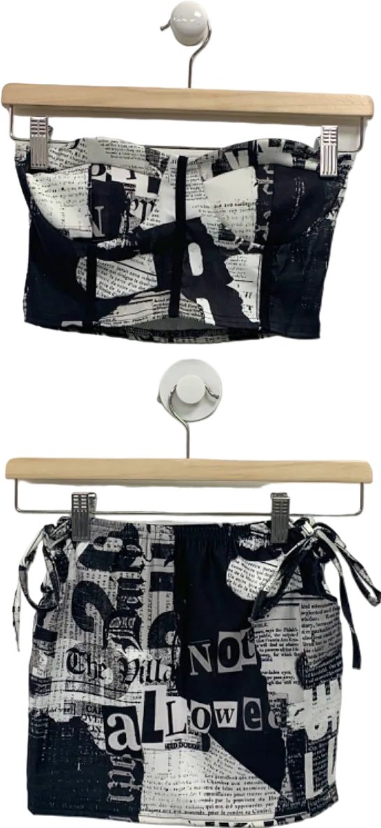 PrettyLittleThing Black Multi Newspaper Print Set UK 4 & 6