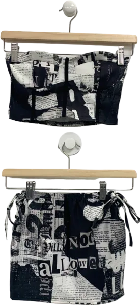 PrettyLittleThing Black Multi Newspaper Print Set UK 4 & 6