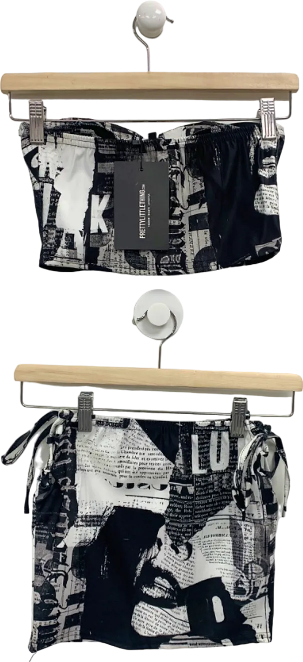 PrettyLittleThing Black Multi Newspaper Print Set UK 4 & 6