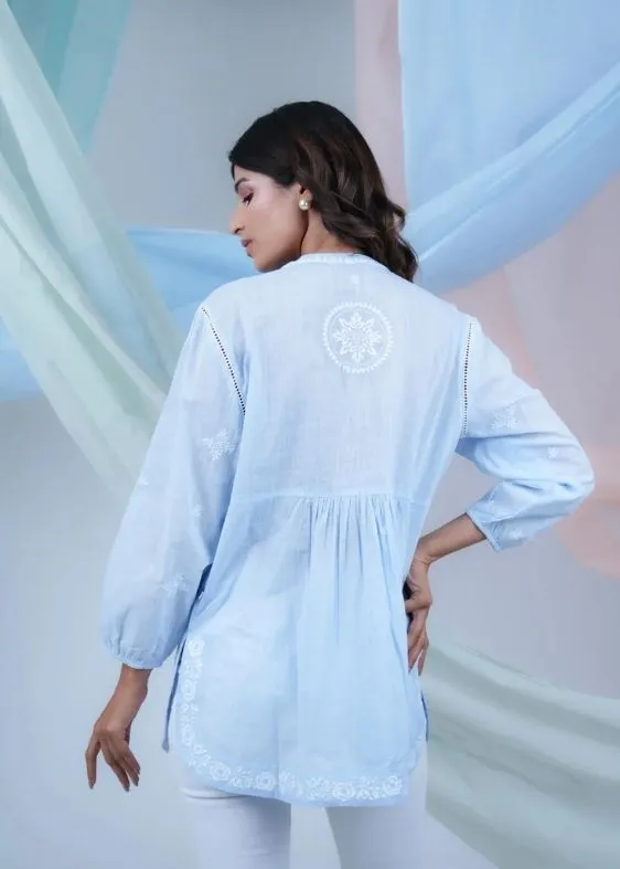 SS 2401 Blue Stripe Embroidered Cotton Top