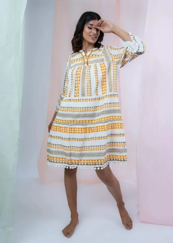 SS 2409 Yellow Stripe Embroidered Cotton Dress