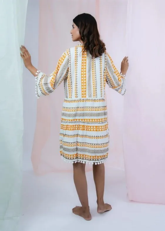 SS 2409 Yellow Stripe Embroidered Cotton Dress