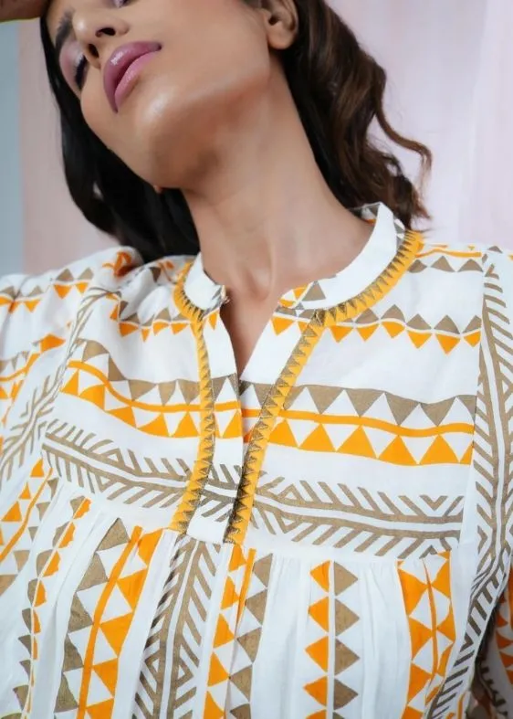 SS 2409 Yellow Stripe Embroidered Cotton Dress