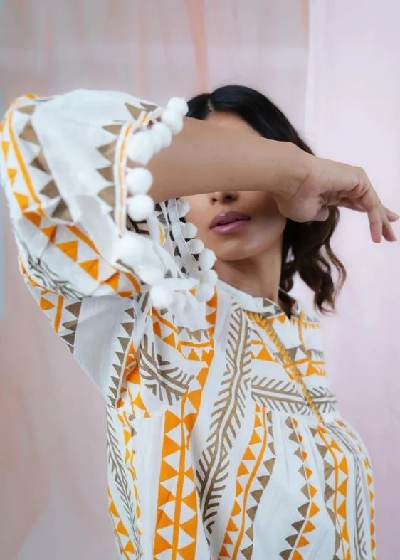 SS 2409 Yellow Stripe Embroidered Cotton Dress