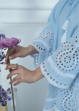 SS 2459 Blue Stripe Embroidered Cotton Top