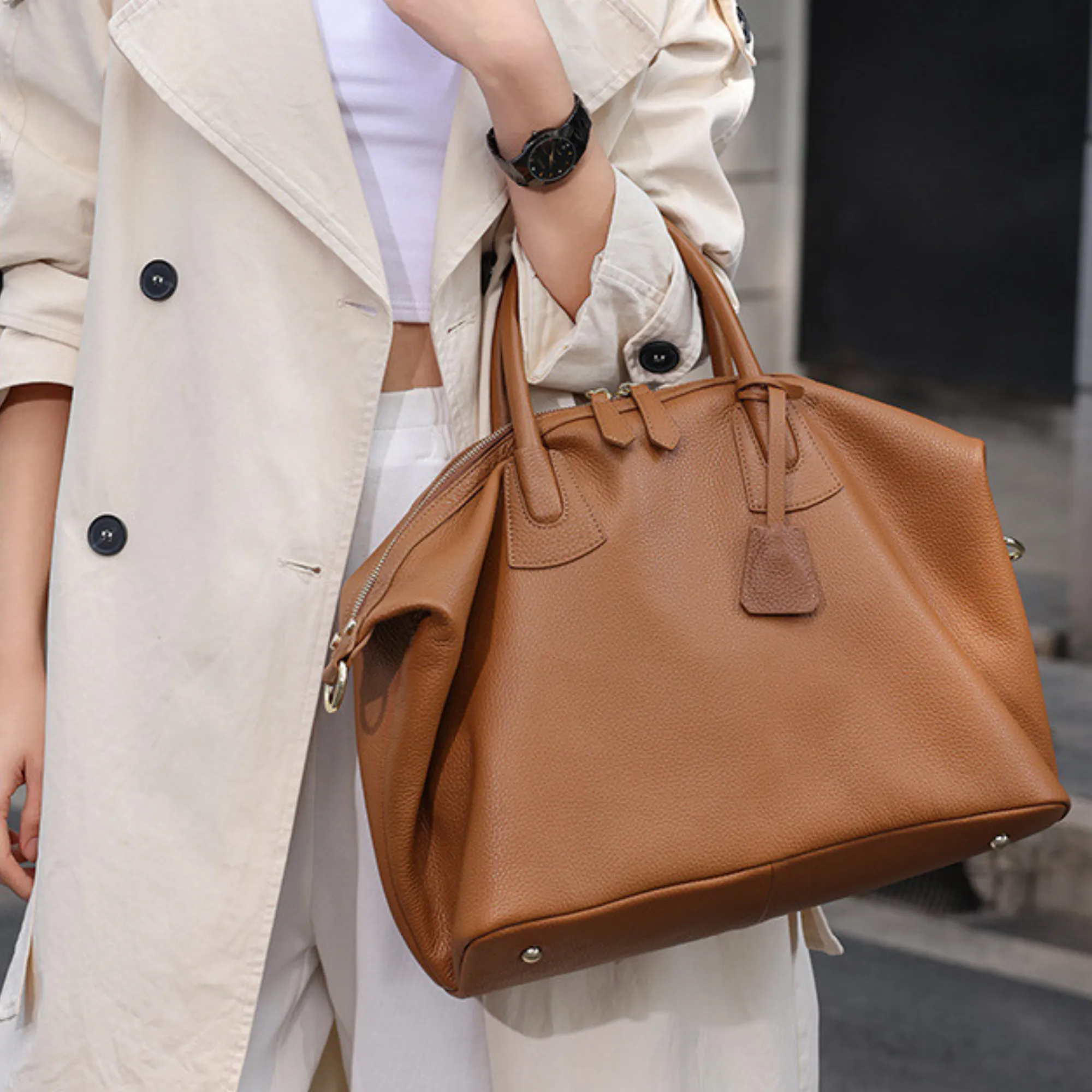 Top Handle Bag with Leather