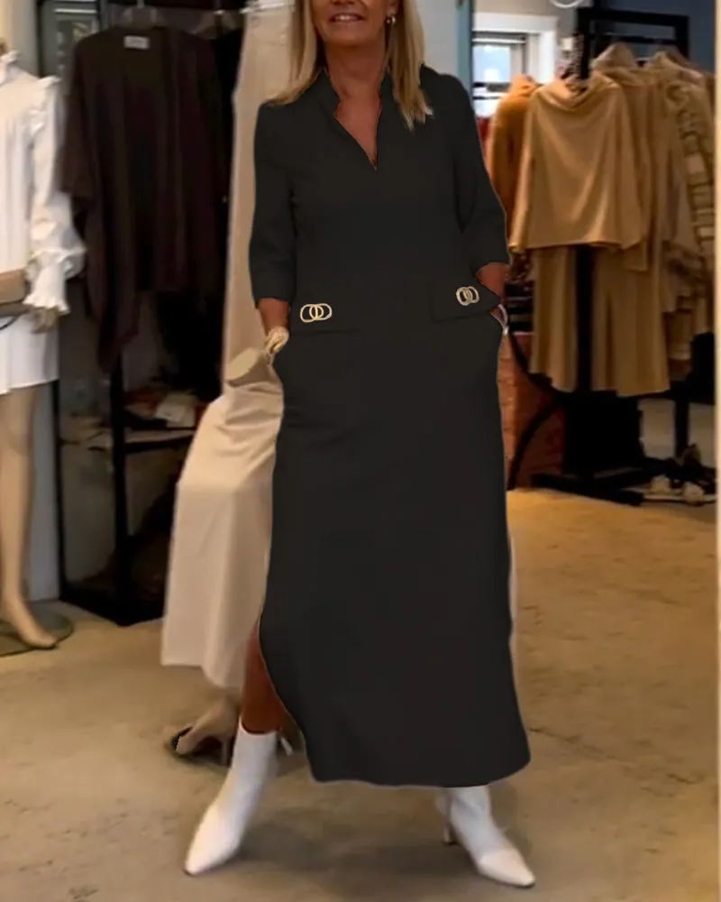 Valentina | Solid-Coloured Slit Dress with 3/4 Sleeves