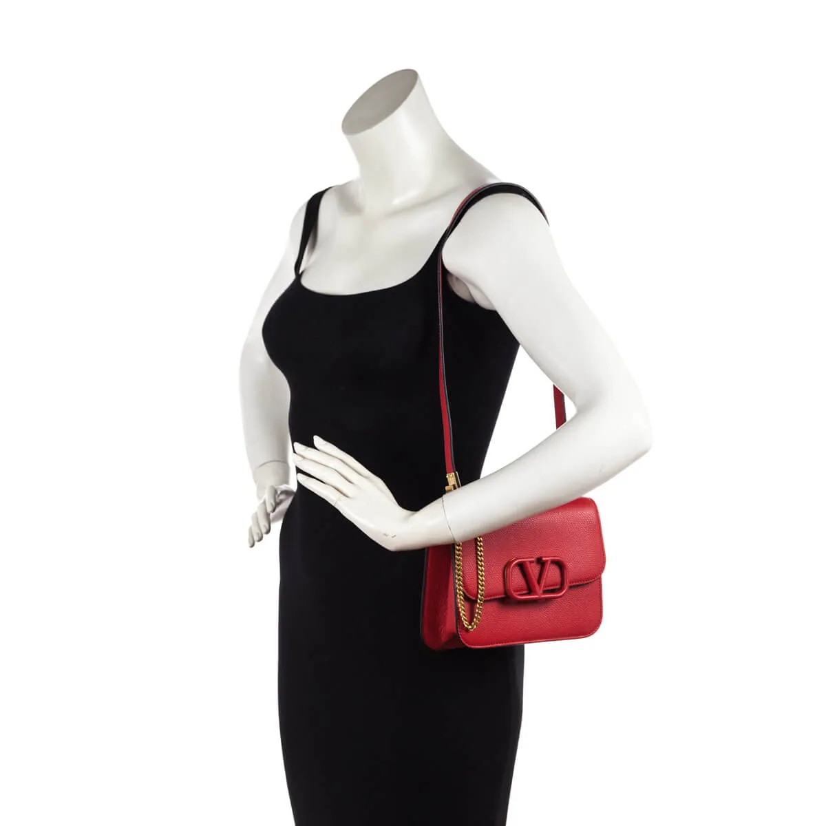 Valentino Rouge Pur Cerise Grainy Calfskin Small VSling Crossbody Bag