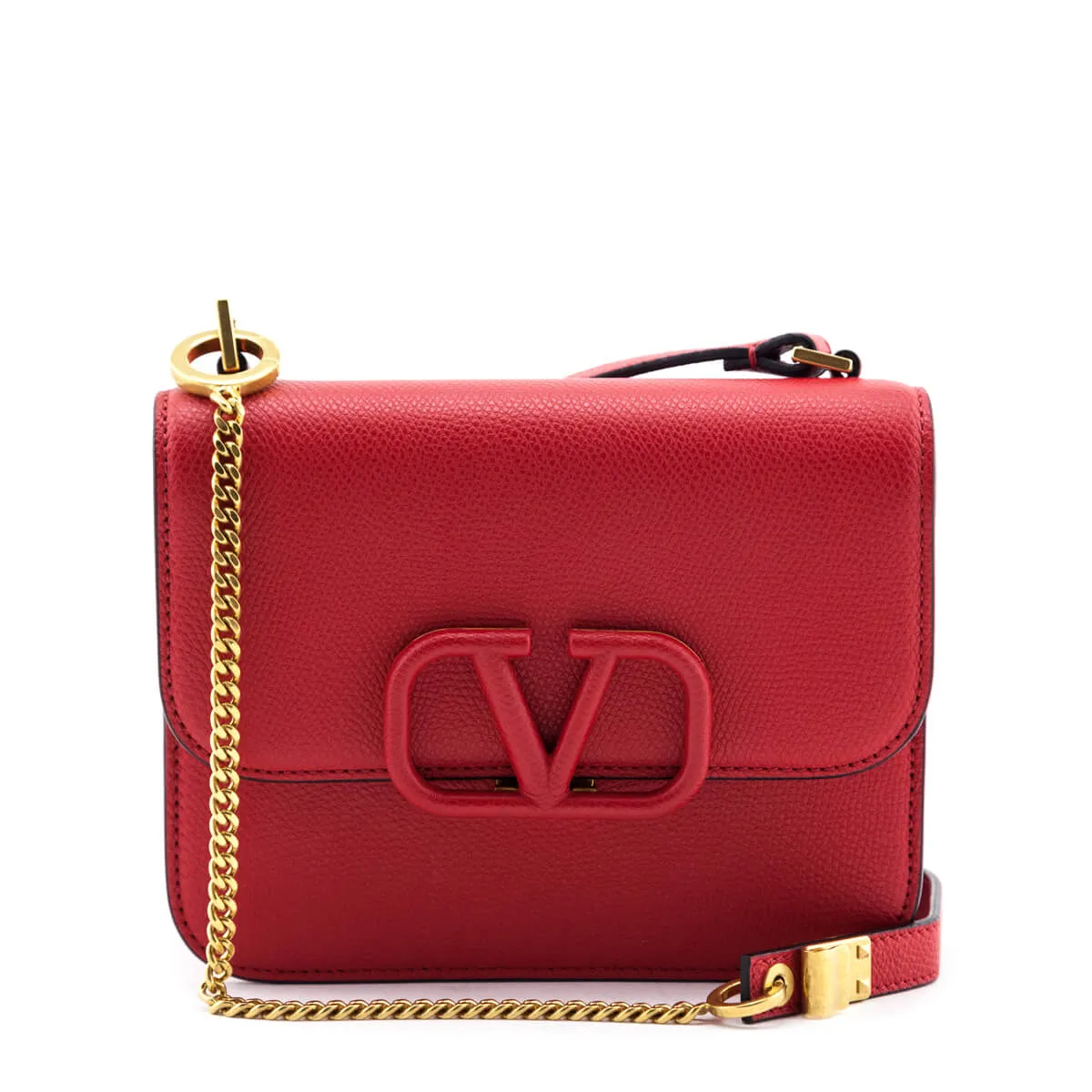 Valentino Rouge Pur Cerise Grainy Calfskin Small VSling Crossbody Bag