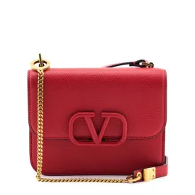 Valentino Rouge Pur Cerise Grainy Calfskin Small VSling Crossbody Bag