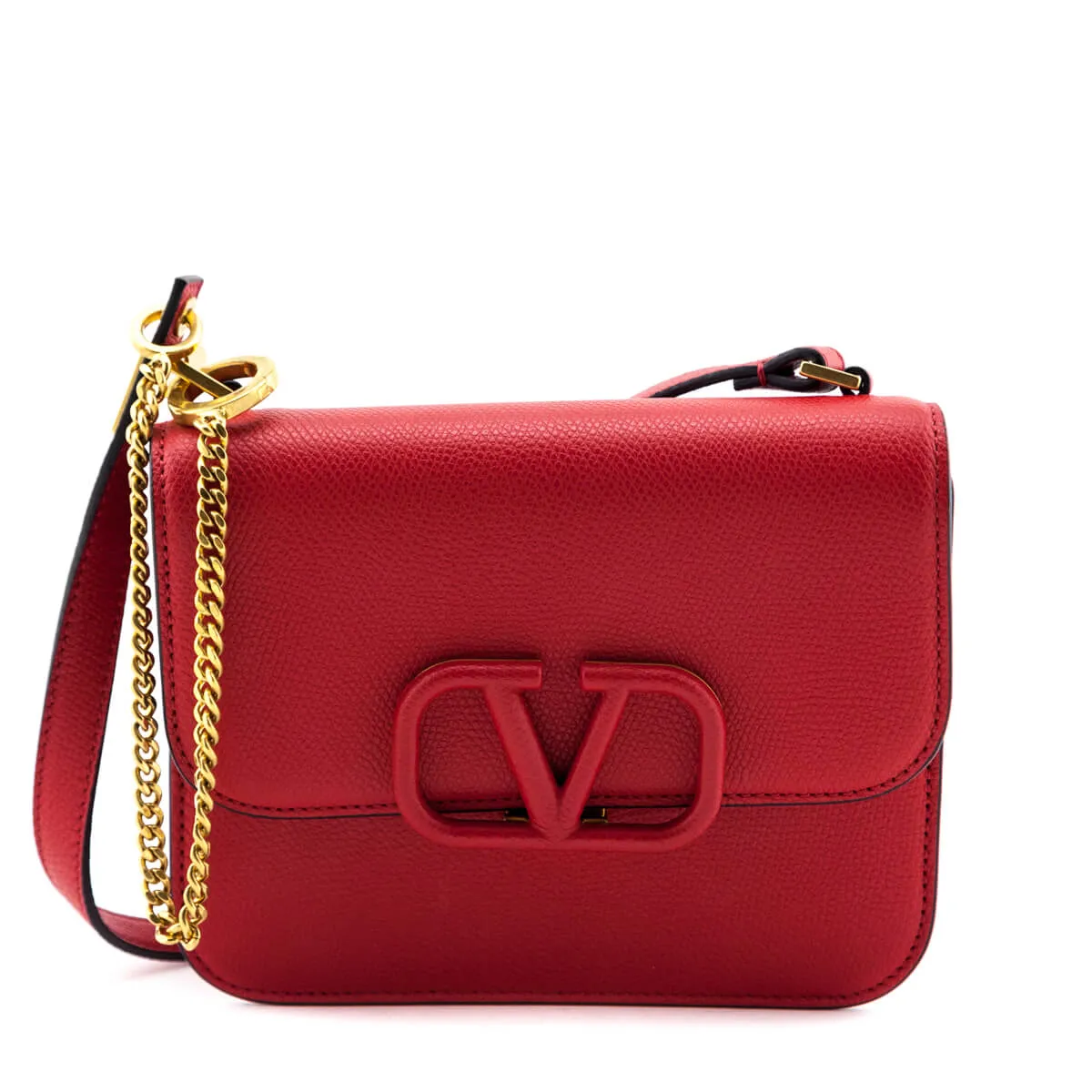 Valentino Rouge Pur Cerise Grainy Calfskin Small VSling Crossbody Bag