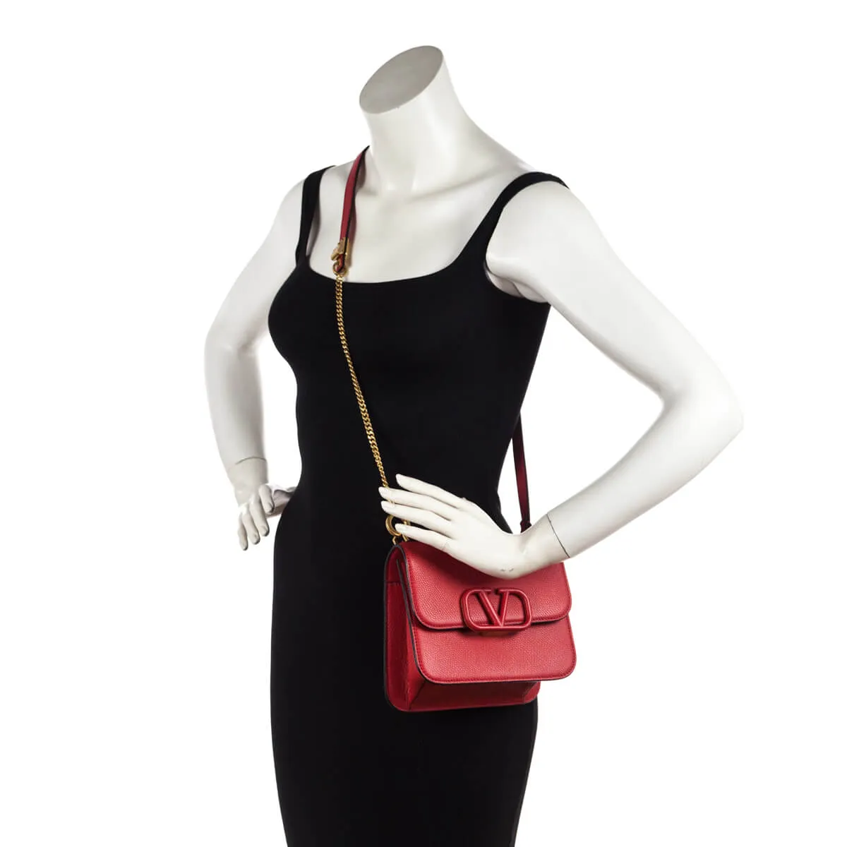 Valentino Rouge Pur Cerise Grainy Calfskin Small VSling Crossbody Bag