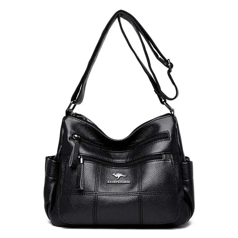 Women's Designer Soft Leather Handbag - 3-Layer Large Capacity Shoulder & Crossbody Tote