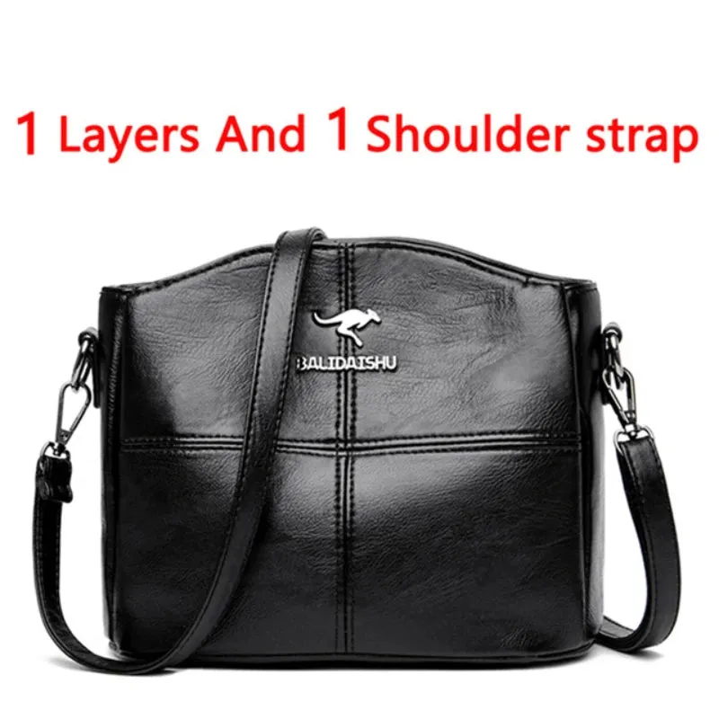 Women's Designer Soft Leather Handbag - 3-Layer Large Capacity Shoulder & Crossbody Tote