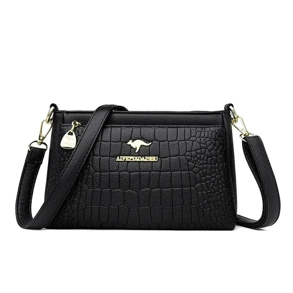 Women's Designer Soft Leather Handbag - 3-Layer Large Capacity Shoulder & Crossbody Tote