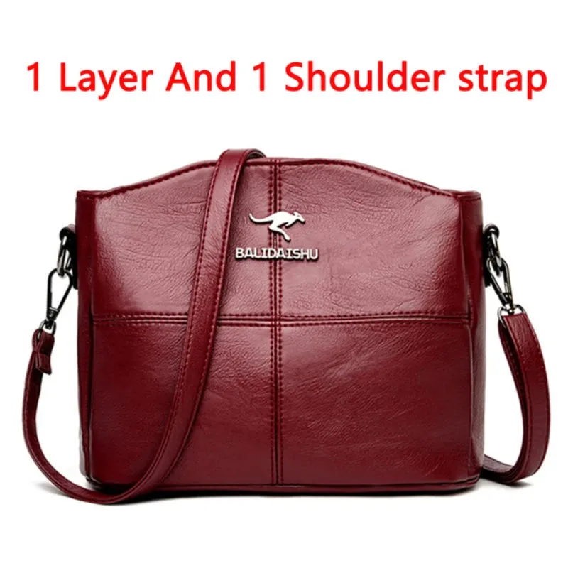 Women's Designer Soft Leather Handbag - 3-Layer Large Capacity Shoulder & Crossbody Tote