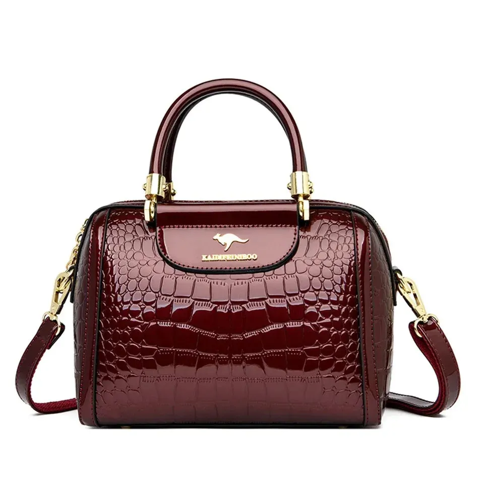 Women's Designer Soft Leather Handbag - 3-Layer Large Capacity Shoulder & Crossbody Tote