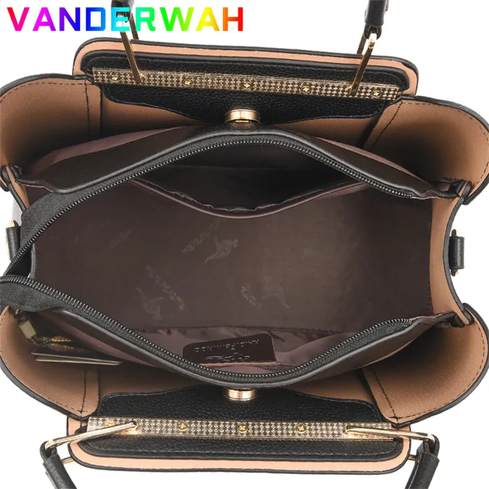 Women's Designer Soft Leather Handbag - 3-Layer Large Capacity Shoulder & Crossbody Tote