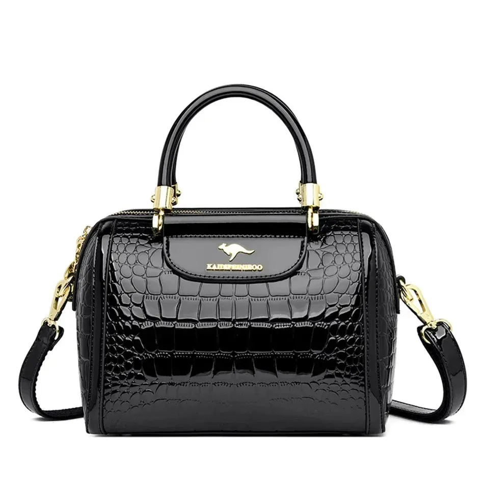 Women's Designer Soft Leather Handbag - 3-Layer Large Capacity Shoulder & Crossbody Tote