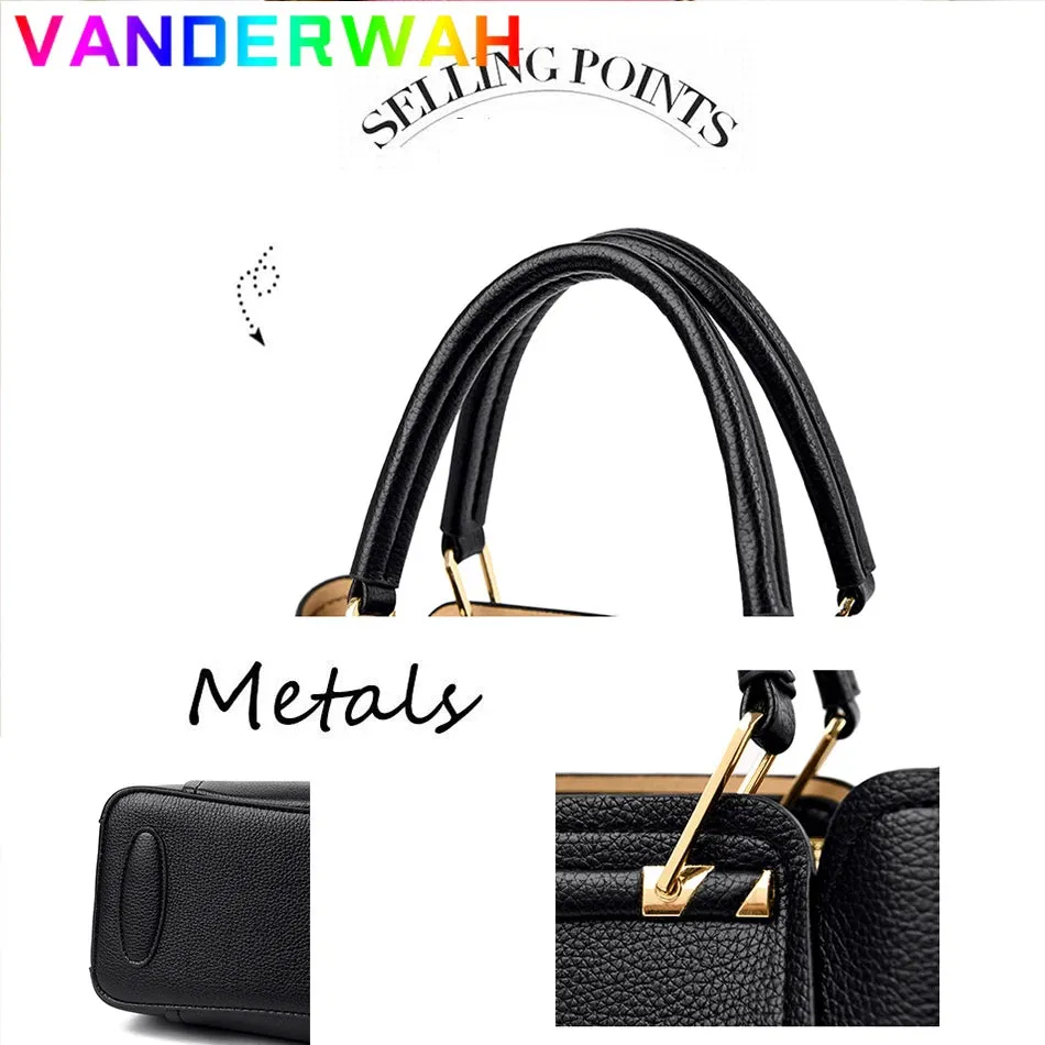 Women's Designer Soft Leather Handbag - 3-Layer Large Capacity Shoulder & Crossbody Tote