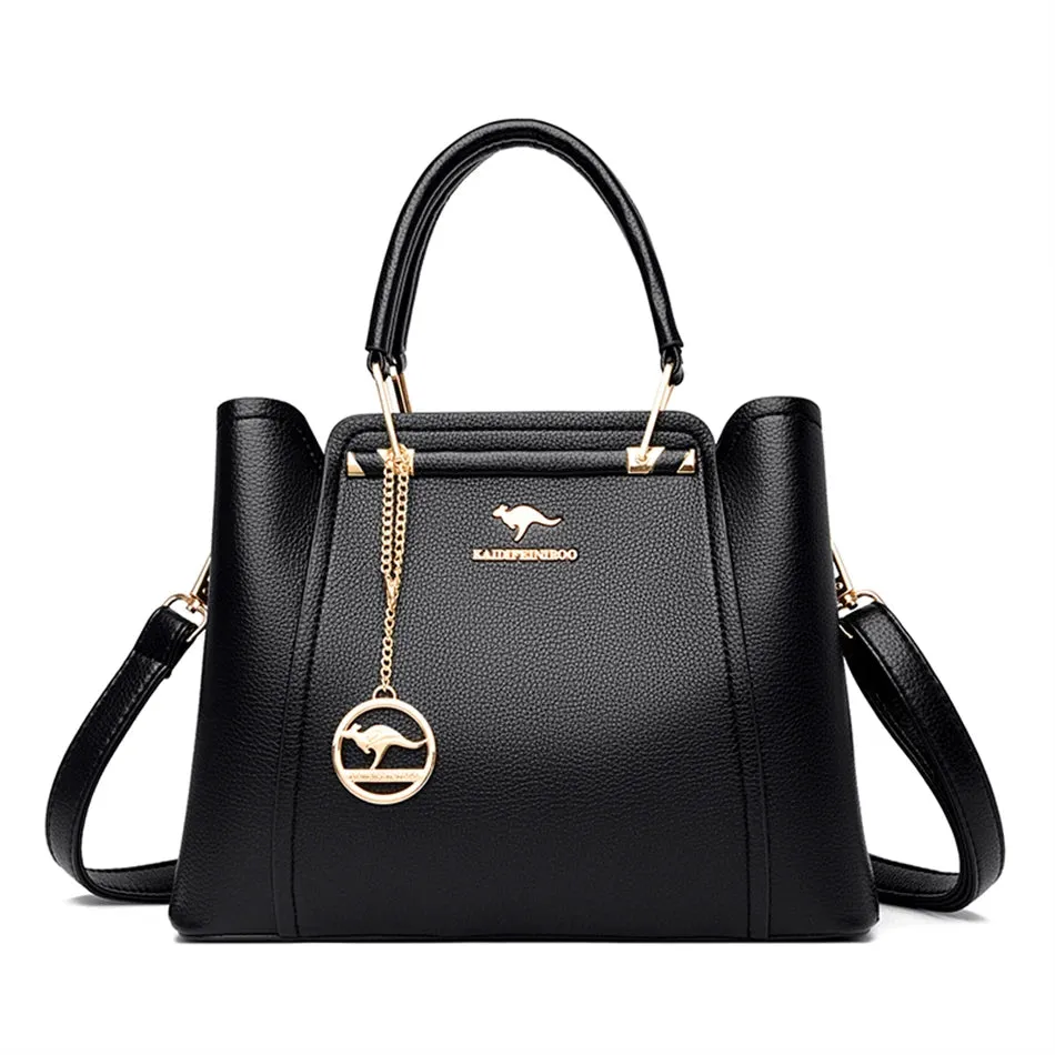 Women's Designer Soft Leather Handbag - 3-Layer Large Capacity Shoulder & Crossbody Tote