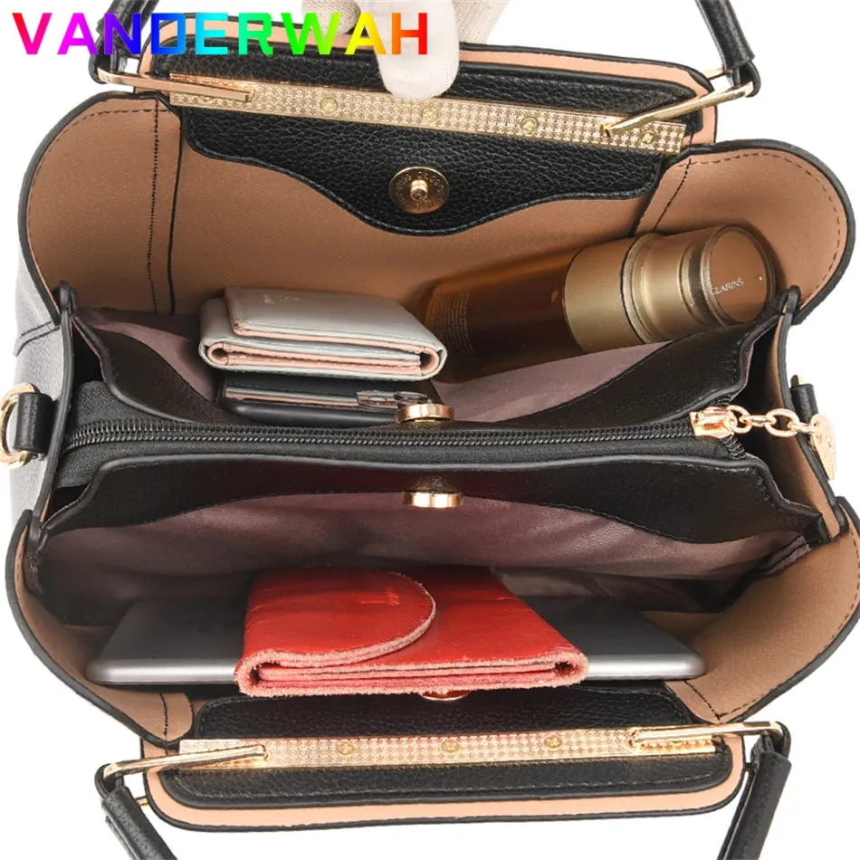 Women's Designer Soft Leather Handbag - 3-Layer Large Capacity Shoulder & Crossbody Tote