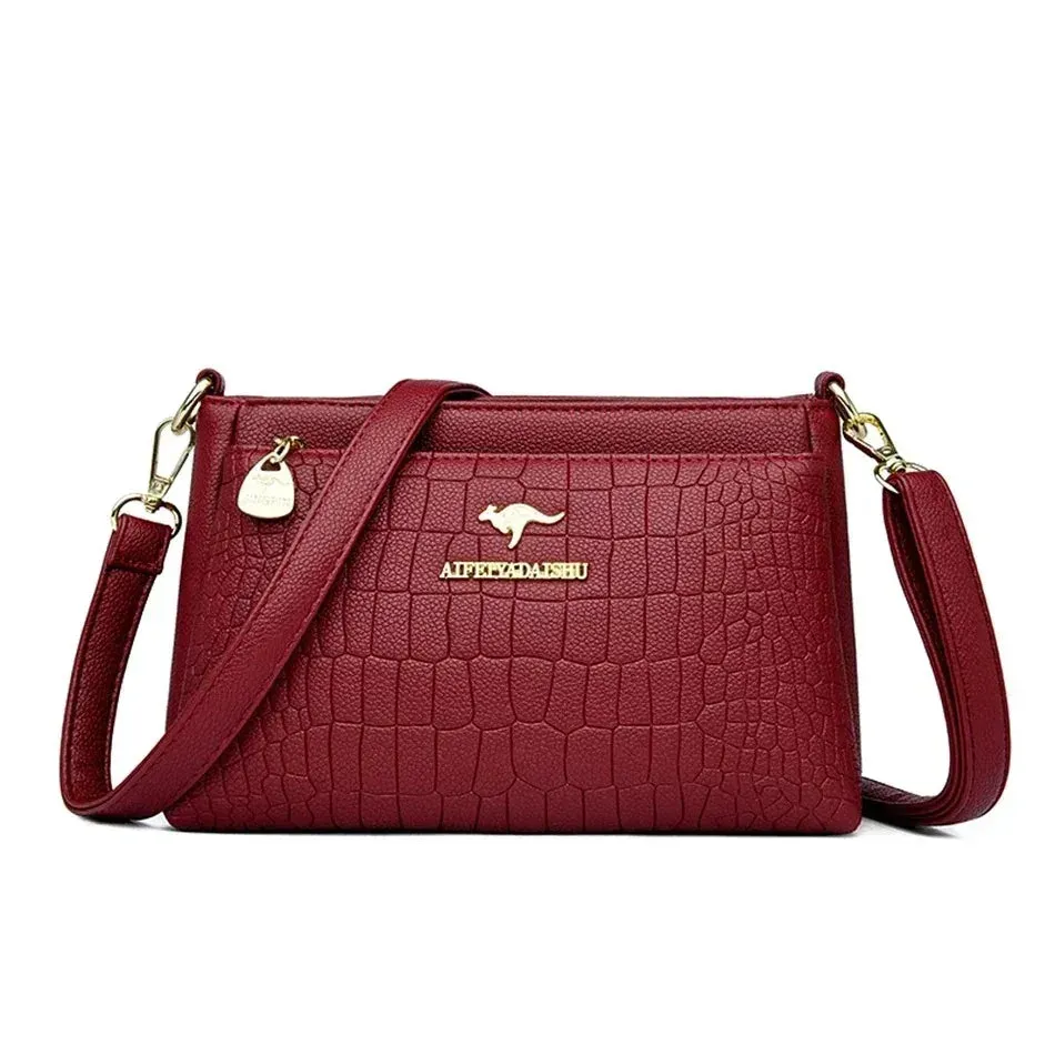 Women's Designer Soft Leather Handbag - 3-Layer Large Capacity Shoulder & Crossbody Tote