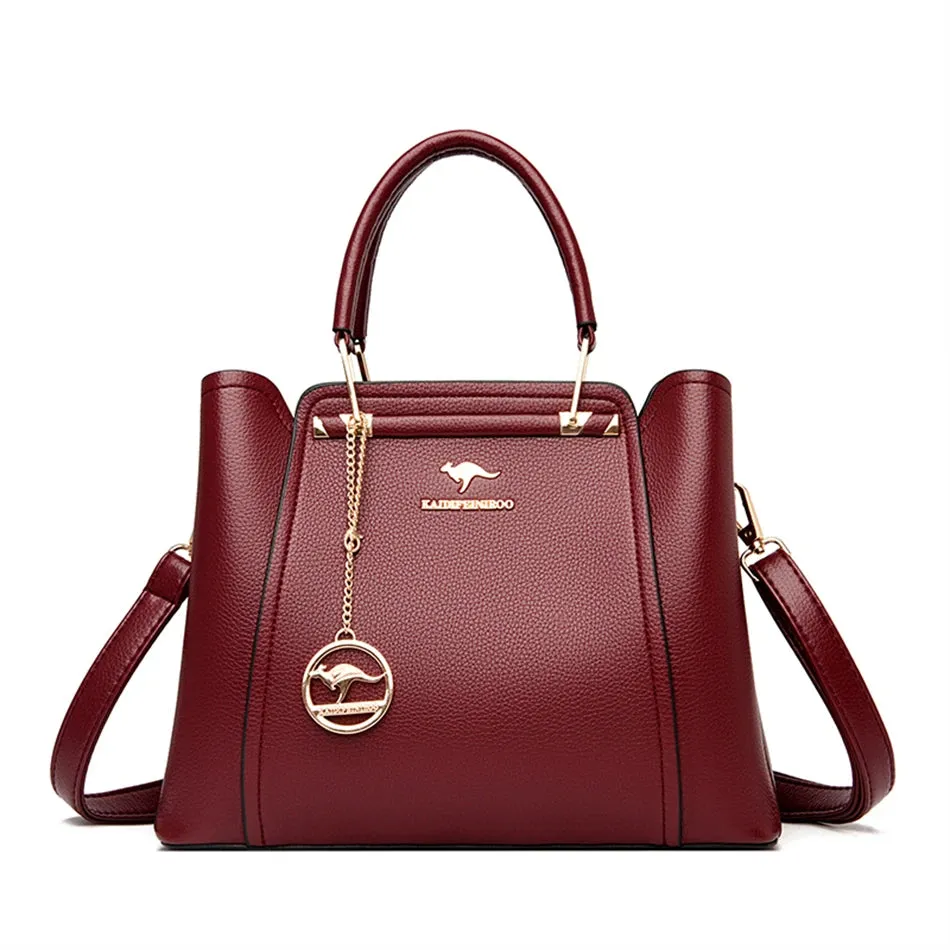 Women's Designer Soft Leather Handbag - 3-Layer Large Capacity Shoulder & Crossbody Tote