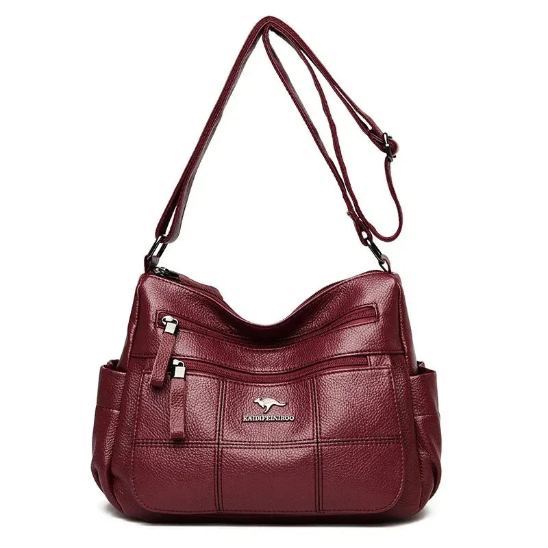 Women's Designer Soft Leather Handbag - 3-Layer Large Capacity Shoulder & Crossbody Tote