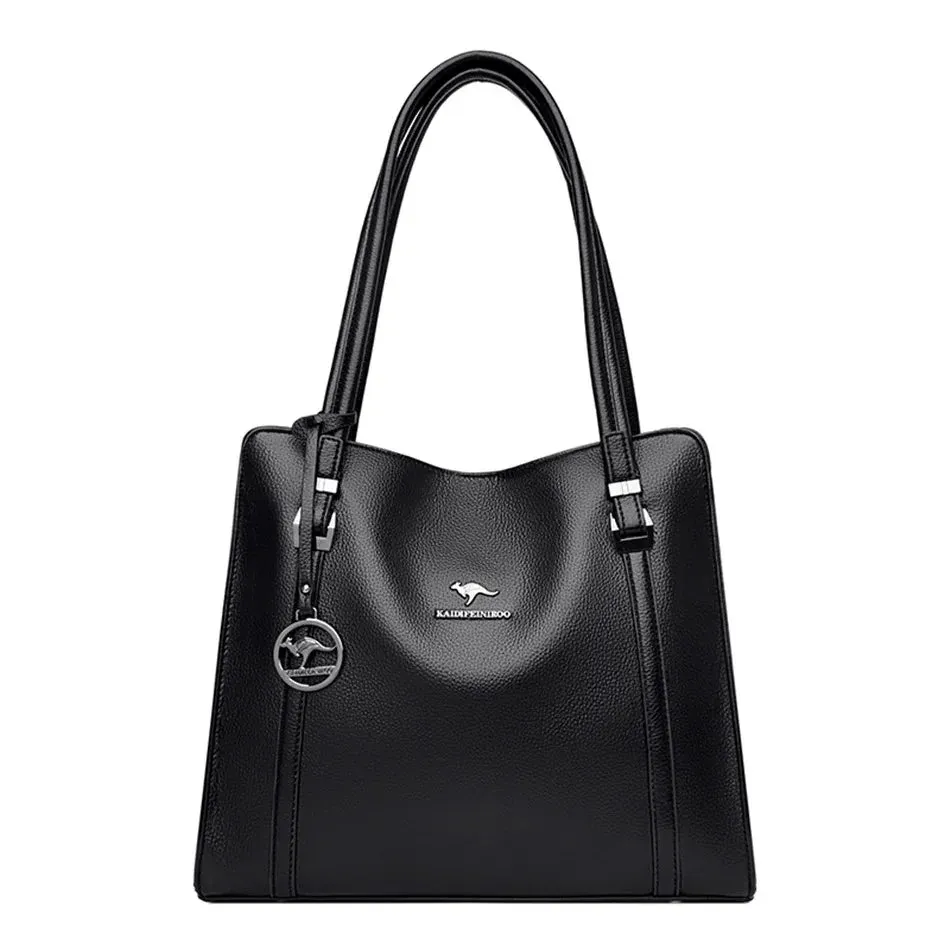 Women's Designer Soft Leather Handbag - 3-Layer Large Capacity Shoulder & Crossbody Tote